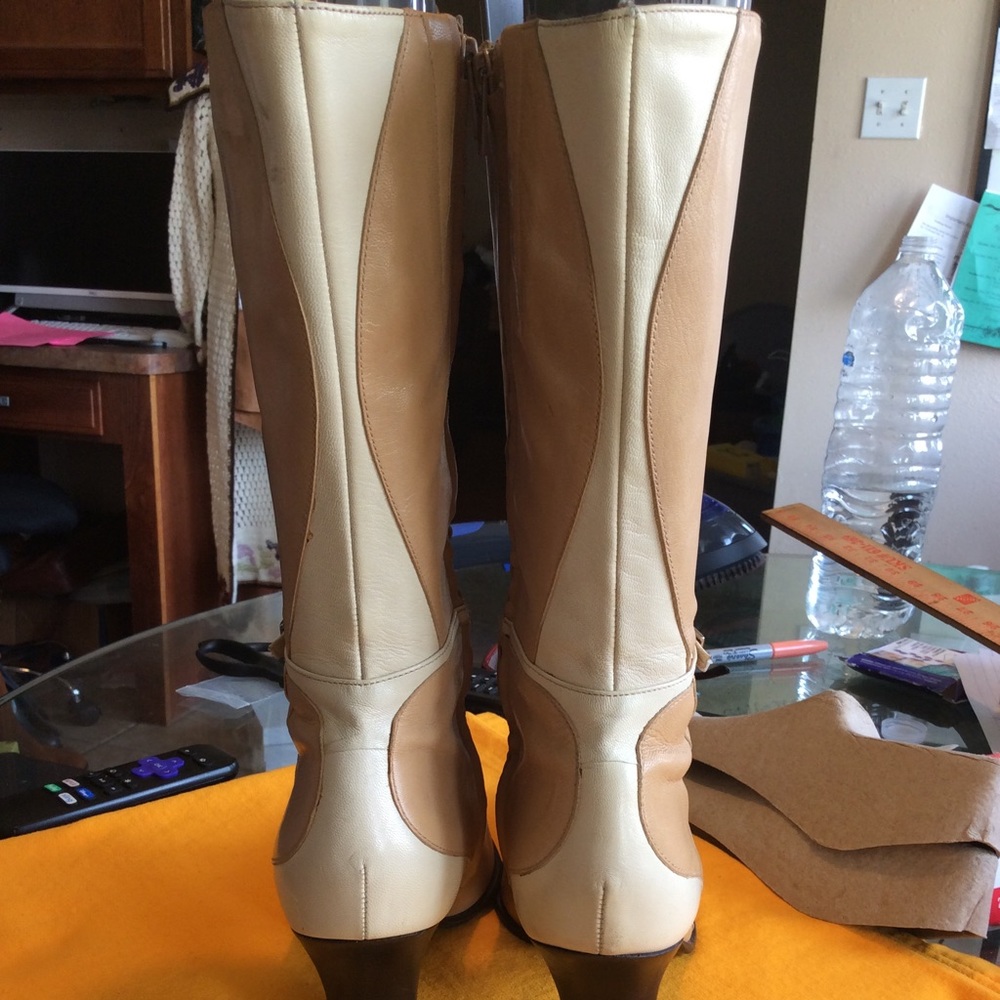 SOLD - Gianni Bini Cream and Camel Leather Boots Size 8.5M, Pre-owned - Picture 8 of 16